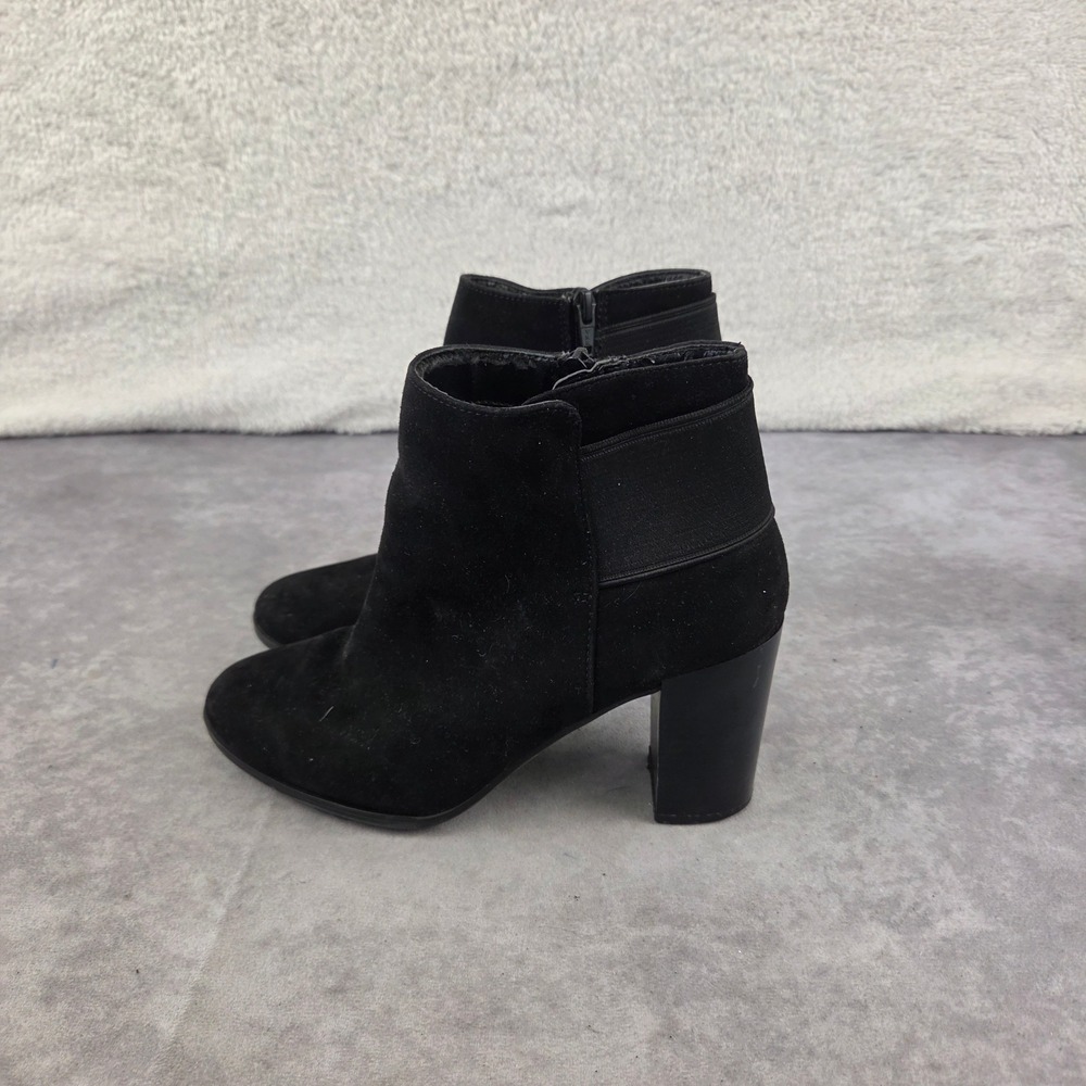 Black Faux Suede Block Heel Ankle Boots Size 7.5 Side Zip Booties